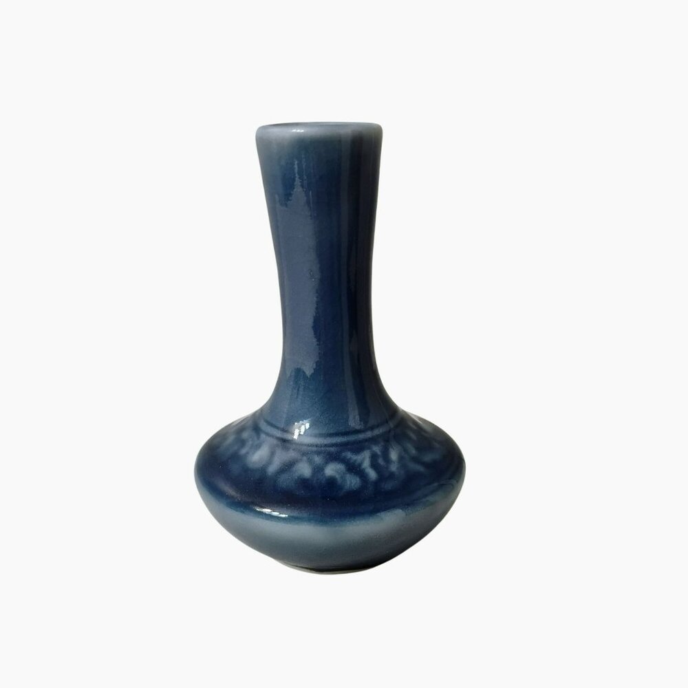 Siam Celadon Vintage Pottery Vase Blue Thailand Wood Ash Glaze Handmade Thai Art - Picture 5 of 10